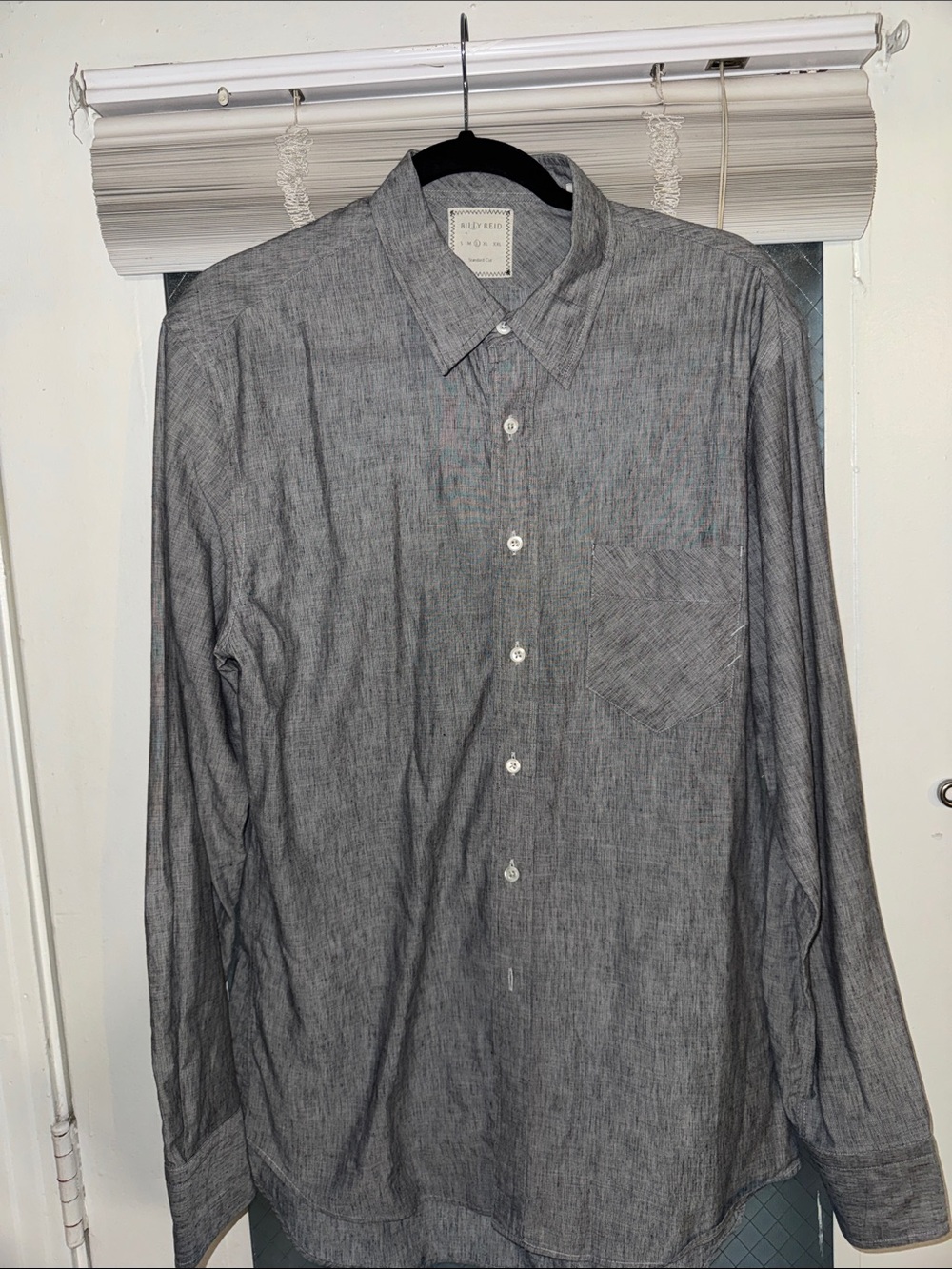 Billy Reid Charcoal Gray Linen/Cotton Button-Down Shirt